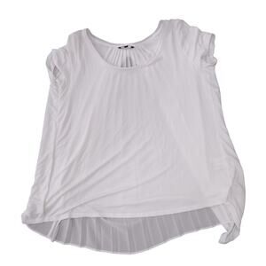 RW&CO White Short Sleeves Blouse Medium, Accordion Pleated Back Casual Top